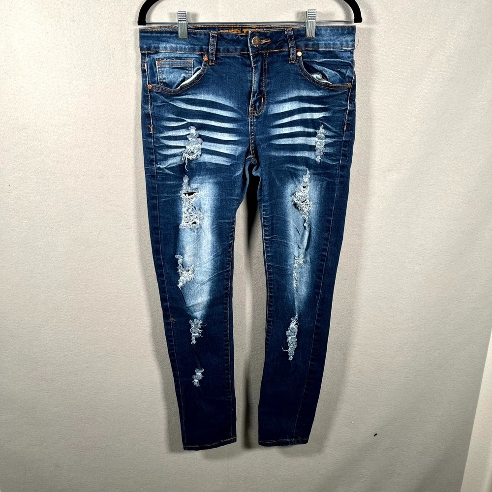 VIP Skinny Jeans Womens 8 Blue Denim Cotton Distressed Medium Wash Streetwear